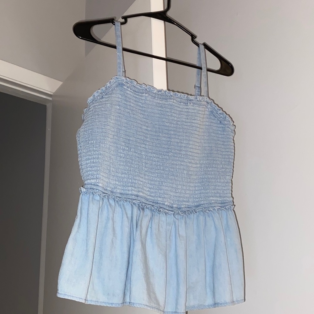 Vintage Old Navy - Smocked Sleeveless Light-Wash Jean Top